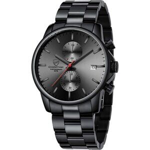 GOLDEN HOUR Men's Watches with Black Stainless Steel and Metal Casual Waterproof